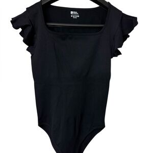 Chic Black Ruffle Sleeve Bodysuit